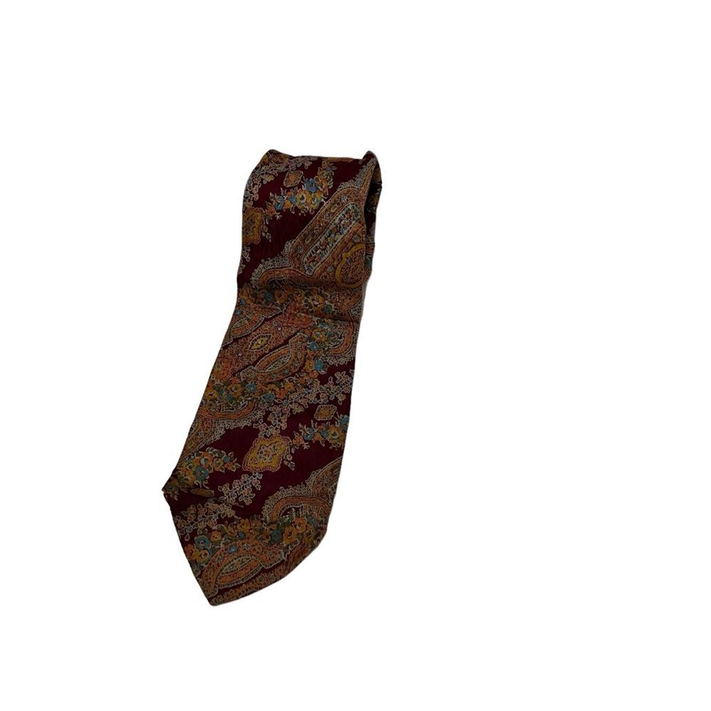 Montagu Italian Silk Tie Hand Made Paisley Floral Maroon Gold Mens Neck Tie